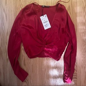 Zara red silk crop top